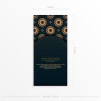 Dark green postcard template with white abstract mandala ornament. Elegant and classic vector elements ready for print and typography.