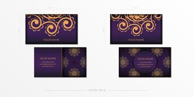 Purple Business Cards Template with Decorative Ornaments Business Cards, Oriental Pattern, Illustration. vector