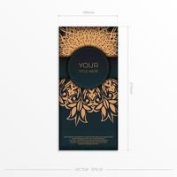 Dark green postcard template with white abstract ornament. Elegant and classic elements are great for decorating. Vector illustration.