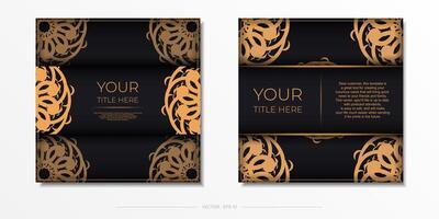 Luxurious black square postcard template with vintage abstract ornament. Elegant and classic vector elements ready for print and typography.