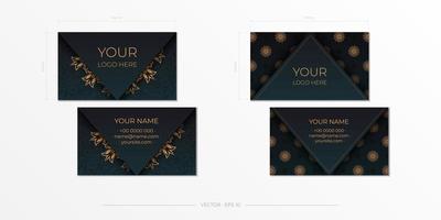 Dark green business cards template. Decorative business card ornaments, oriental pattern, vector illustration.