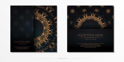 Two black and gold business cards with floral patterns vector