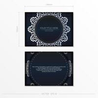 Dark blue postcard template with white abstract ornament. Elegant and classic vector elements ready for print and typography.