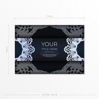 Dark blue invitation card template with white Indian ornaments. Elegant and classic vector elements ready for print and typography.