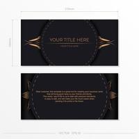 Luxurious black postcard template with vintage abstract mandala ornament. Elegant and classic vector elements are great for decoration.