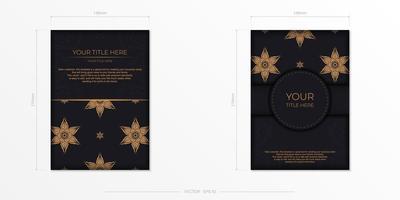 Luxurious black invitation card template with vintage abstract ornament. Elegant and classic elements are great for decorating. Vector illustration.