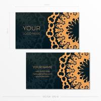 Template Dark green Business cards with decorative ornaments business cards, oriental pattern, illustration. vector