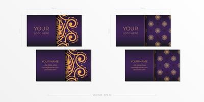 Purple Business cards with decorative ornaments business cards, oriental pattern, illustration. vector