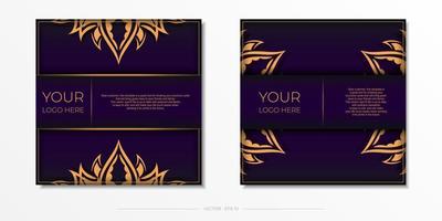 Luxury purple square postcard template with vintage abstract mandala ornament. Elegant and classic vector elements ready for print and typography.