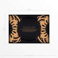 Luxurious black rectangular postcard template with vintage indian ornaments. Elegant and classic elements ready for print and typography. vector