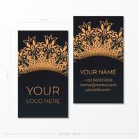 Dark green business cards template with decorative ornaments business cards, oriental pattern, illustration. Ready to print, meet the requirements of the printing house. vector