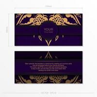 Luxury purple rectangular invitation card template with vintage abstract ornament. Elegant and classic vector elements ready for print and typography.