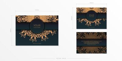 Dark green postcard template with white abstract mandala ornament. Elegant and classic elements ready for print and typography. illustration. vector