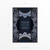 Dark blue invitation card template with white Indian ornaments. Elegant and classic vector elements ready for print and typography.