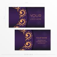 Purple Business Cards Template. Decorative business card ornaments, oriental pattern, illustration. vector