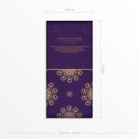 Luxurious purple postcard template with vintage abstract ornament. Elegant and classic vector elements are great for decoration.