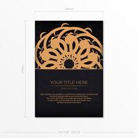 Luxurious black rectangular postcard template with vintage abstract ornament. Elegant and classic elements are great for decoration. vector