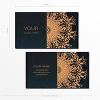 Dark green business cards template. Decorative business card ornaments, oriental pattern, illustration. Ready to print, meet the requirements of the printing house. vector
