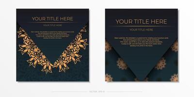 Dark green postcard template with white Indian mandala ornament. Elegant and classic elements ready for print and typography. illustration. vector