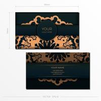 Dark green business cards template with decorative ornaments business cards, oriental pattern, illustration. vector