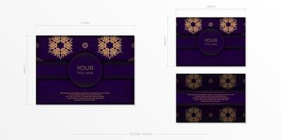 Luxurious purple rectangular postcard template with vintage abstract mandala ornament. Elegant and classic elements ready for print and typography. vector