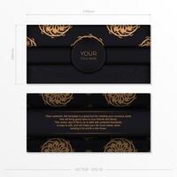 Luxurious black rectangular postcard template with vintage abstract mandala ornament. Elegant and classic elements ready for print and typography. vector