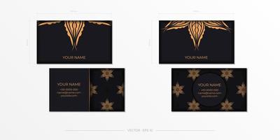 Visit Card Template With Floral Mandala Pattern. Vector Template. Islam, Arabic, Indian, Mexican Ottoman Motifs. Hand Drawn Background. Luxury black gold color.