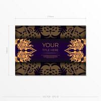 Luxurious purple rectangular postcard template with vintage abstract ornament. Elegant and classic elements are great for decoration. vector