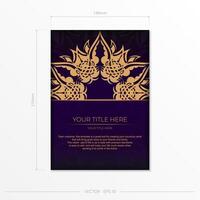 Luxurious purple rectangular postcard template with vintage abstract ornament. Elegant and classic vector elements ready for print and typography.