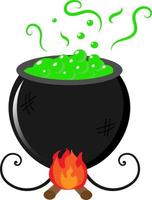 Witch cauldron with green gurglin potion vector