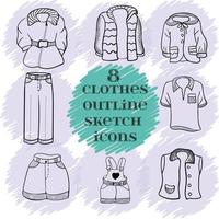 Clothes outline sketch icons vector