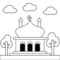 diseño de ilustración de mezquita simple para libro de colorear. tema del libro de colores de la mezquita para la educación. aprendizaje divertido para los niños. concepto de dibujo de diseño gráfico simple de mezquita. vector