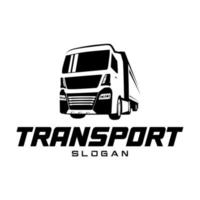 logotipo con camión de transporte sobre fondo blanco, estilo monocromo vector