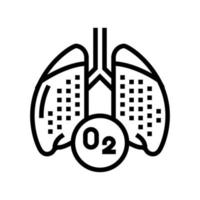 pulmones con ilustración de vector de icono de línea de oxígeno