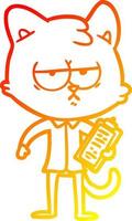 warm gradient line drawing bored cartoon cat taking survey vector