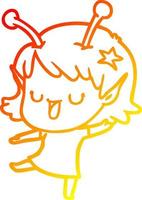 warm gradient line drawing happy alien girl cartoon vector
