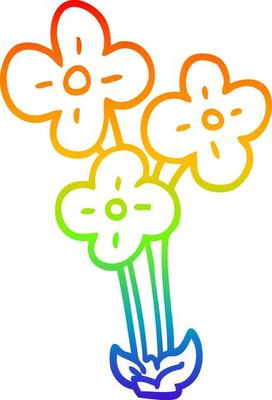 rainbow gradient line drawing cartoon bunch of flowers