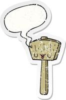 cartoon mallet and speech bubble distressed sticker vector