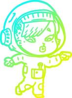 cold gradient line drawing cartoon astronaut woman vector