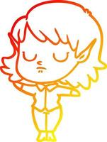 warm gradient line drawing cartoon elf girl vector