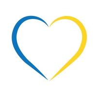 el contorno del corazón se dibuja con un pincel en dos colores azul y amarillo, vector plano aislado en blanco