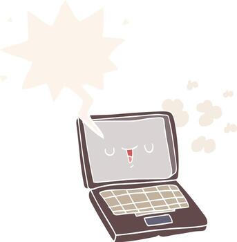 caricatura, computadora, y, burbuja del discurso, en, estilo retro vector