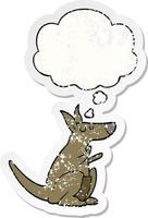 cartoon kangaroo and thought bubble as a distressed worn sticker vector