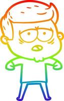 rainbow gradient line drawing cartoon tired man vector