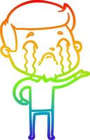 rainbow gradient line drawing cartoon man crying vector