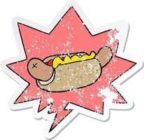 cartoon fresh tasty hot dog and speech bubble distressed sticker vector
