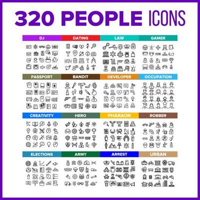 People Icon Thin Line Big Set Vector