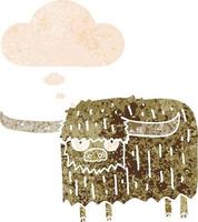 cartoon hairy cow and thought bubble in retro textured style vector