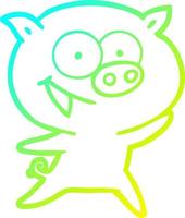 cold gradient line drawing cheerful pig cartoon vector