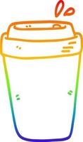 rainbow gradient line drawing cartoon coffee cup vector